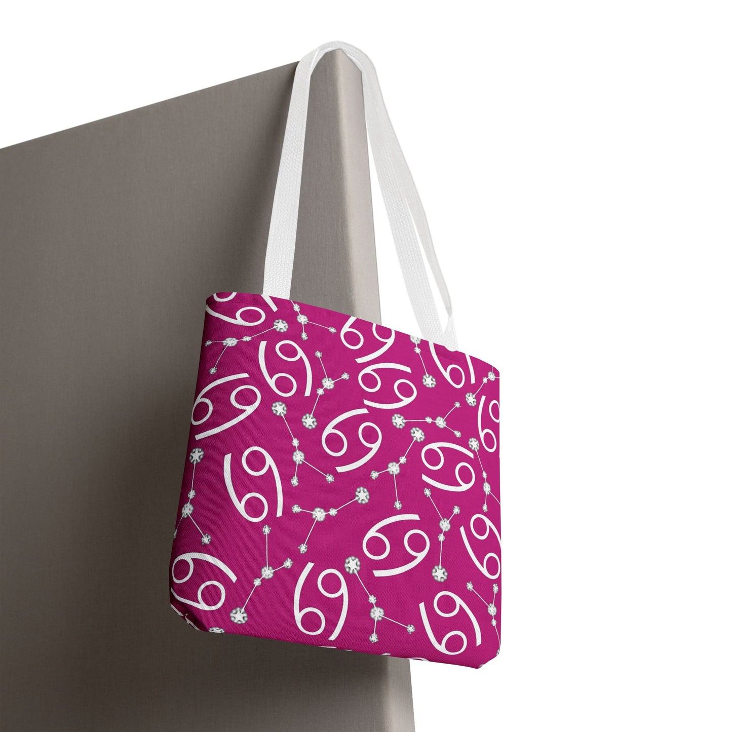 Tote Bag, Cancer Zodiac Sign, AOP, (Pink, White)