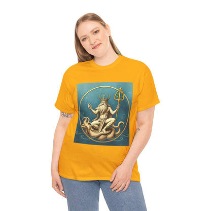 Unisex Heavy Cotton T-Shirt, Aquarius God 3v, Zodiac Design