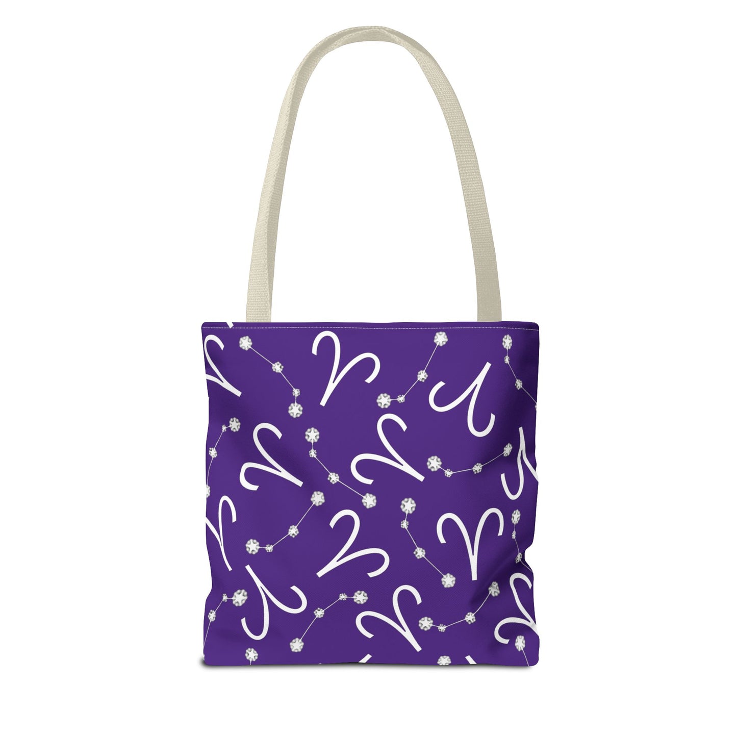 Tote Bag, Aries Zodiac Sign, AOP, (Purple, White)