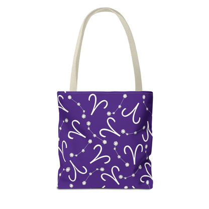 Tote Bag, Aries Zodiac Sign, AOP, (Purple, White)