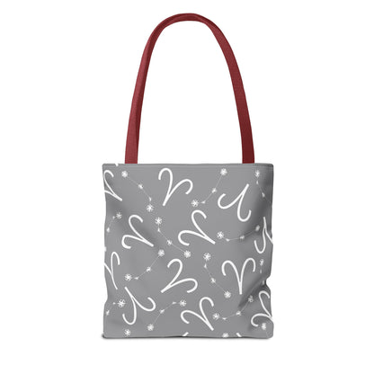 Tote Bag, Aries Zodiac Sign, AOP, (Grey, White)