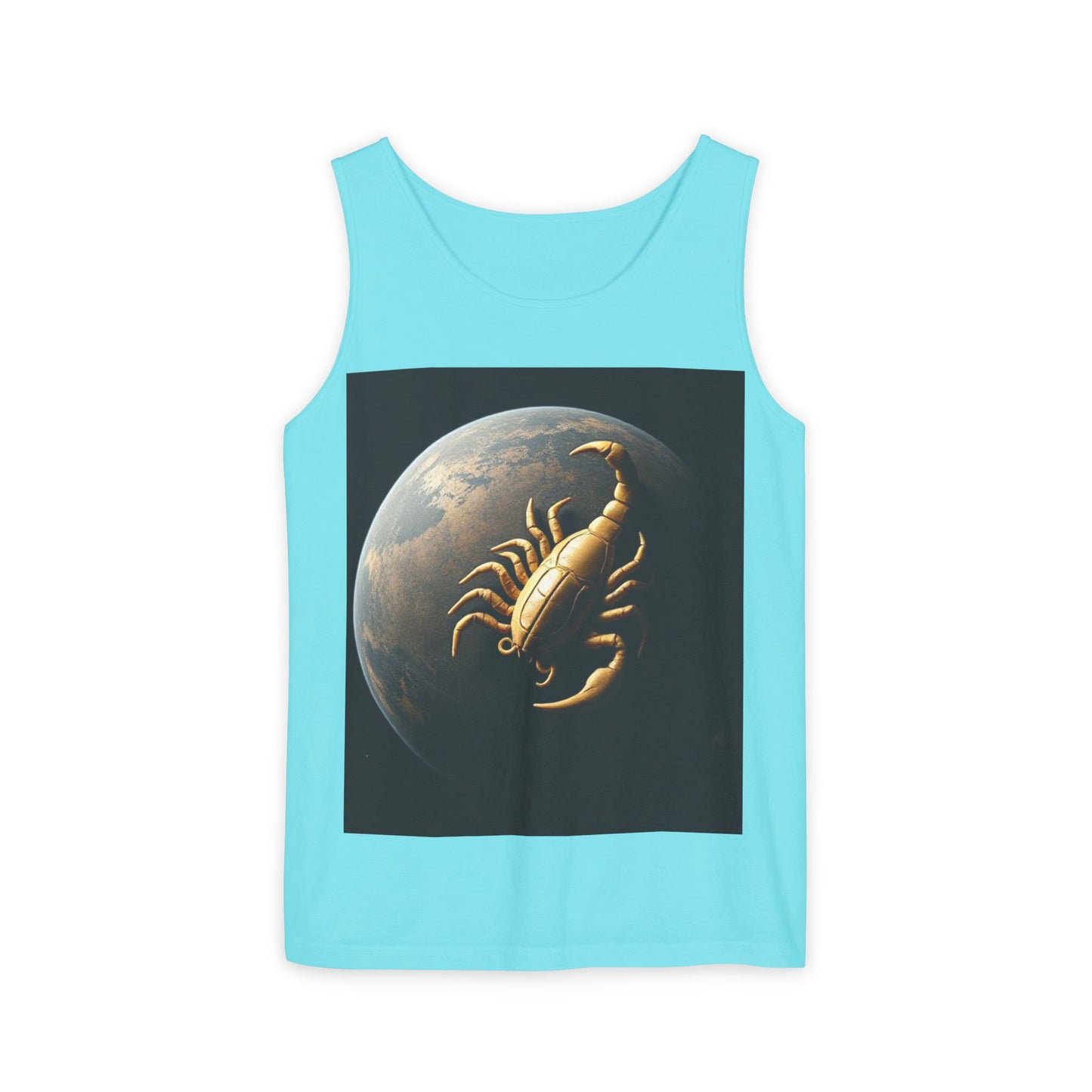 Unisex Garment-Dyed, Tank Top, Scorpio Design, Planet Symbol v1, 100% US cotton