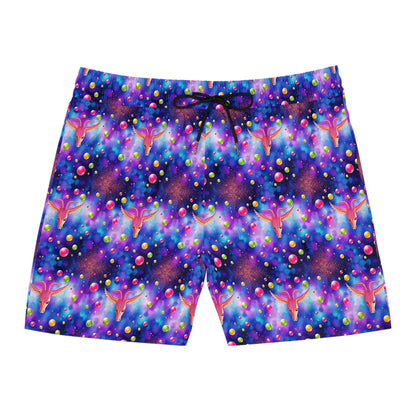 Men's Mid-Length Swim Shorts, (AOP), Virgo, Zodiac v4, Bubble Pattern