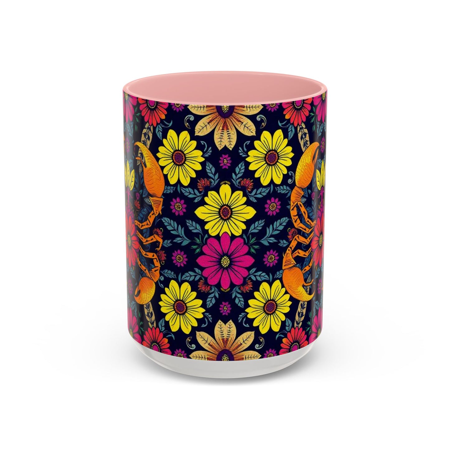 Accent Coffee Mug, Scorpio, Zodiac v3. Flower Pattern, (11, 15oz)