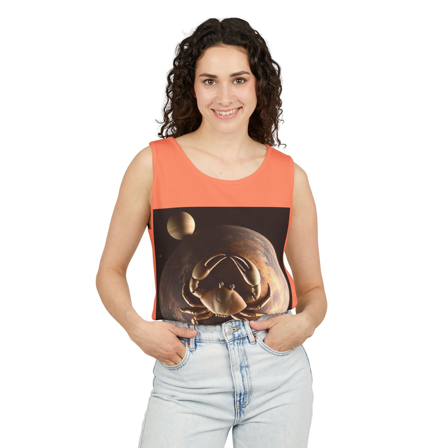 Unisex Garment-Dyed, Tank Top, Cancer Design, Planet Crab v1, 100% US cotton