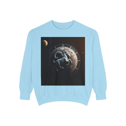 Garment-Dyed Sweatshirt, Unisex, Space Animal Design, Aries