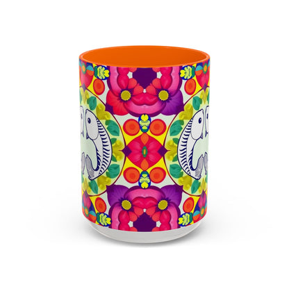 Accent Coffee Mug, Pisces, Zodiac v4, Flower Pattern, (11, 15oz)
