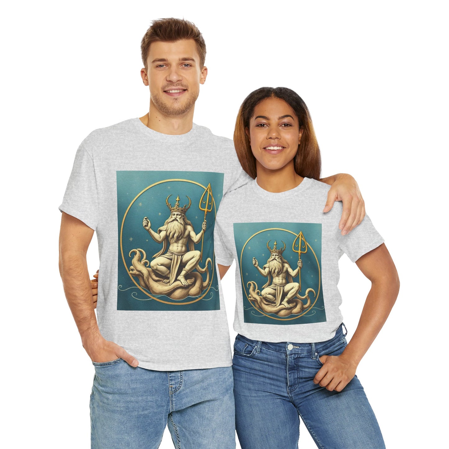 Unisex Heavy Cotton T-Shirt, Aquarius God 2v, Zodiac Design