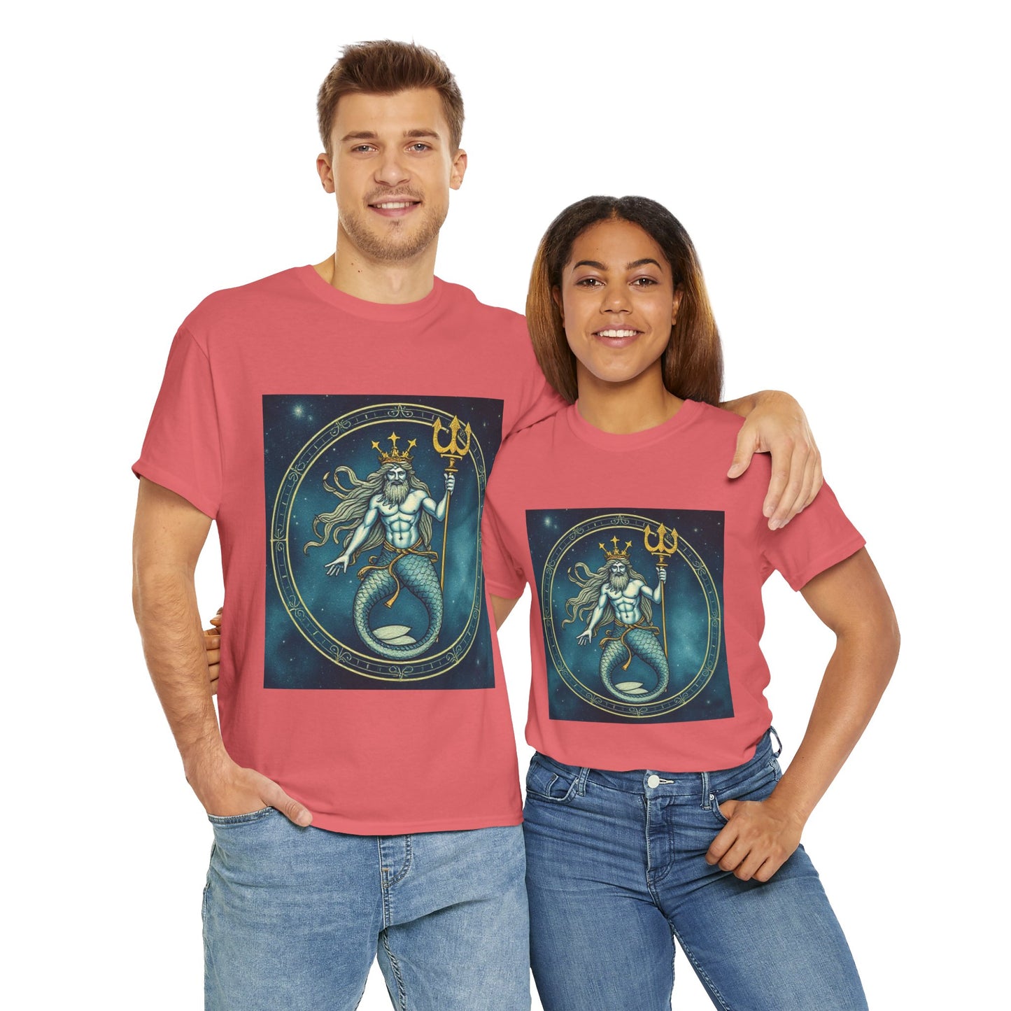 Unisex Heavy Cotton T-Shirt, Aquarius God 5v, Zodiac Design