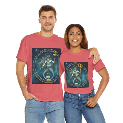 Unisex Heavy Cotton T-Shirt, Aquarius God 5v, Zodiac Design