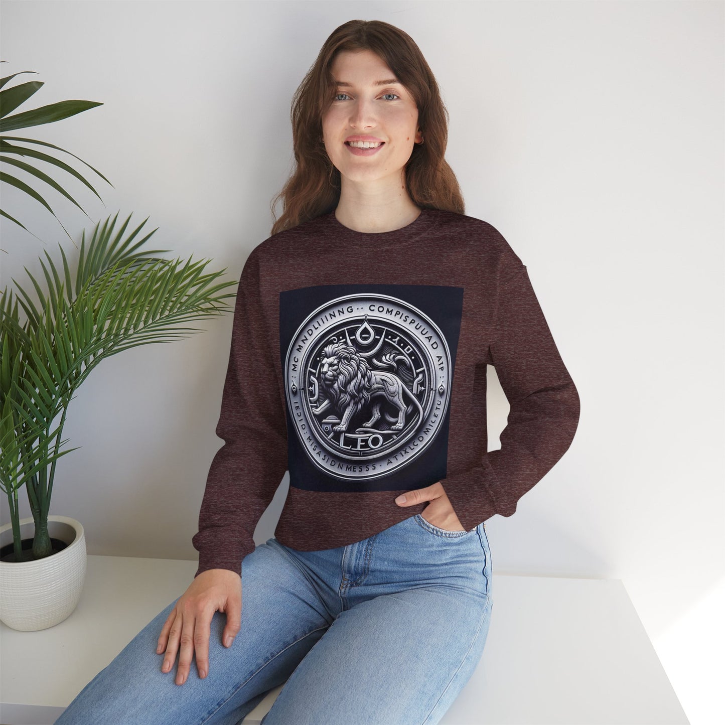 Unisex Heavy Blend™ Crewneck Sweatshirt, Lion Coin, Leo Zodiac Design