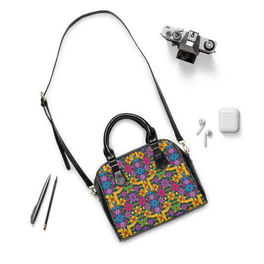 Shoulder Handbag, Gemini, Zodiac v1, Flower Pattern