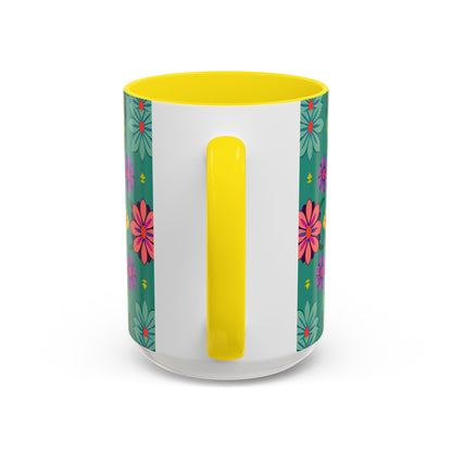 Accent Coffee Mug, Aquarius, Zodiac v3, Flower Pattern, (11, 15oz)