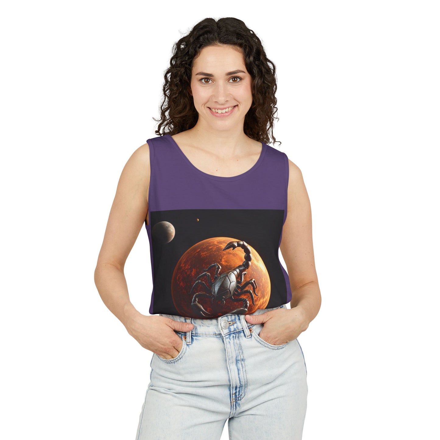 Unisex Garment-Dyed, Tank Top, Scorpio Design, Planet Symbol, 100% US cotton