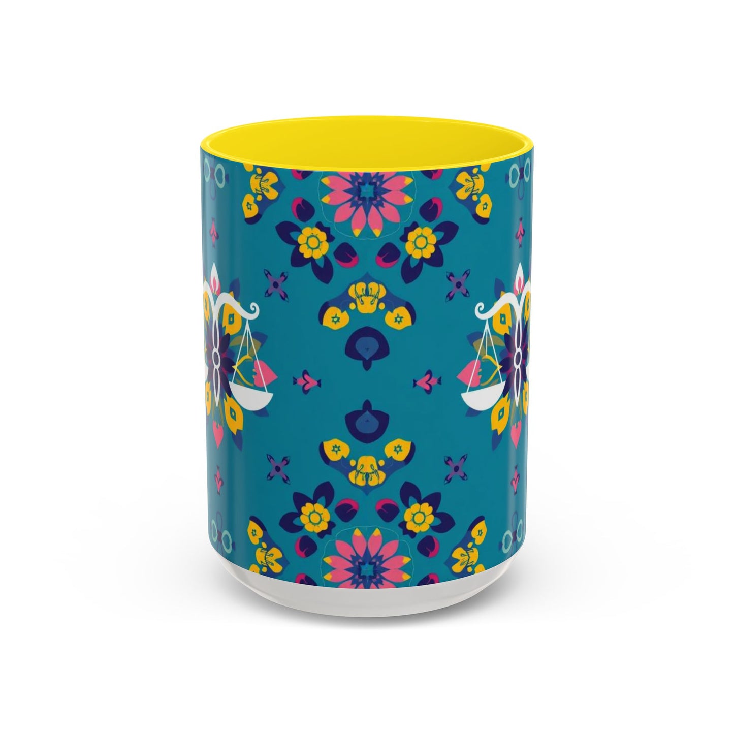 Accent Coffee Mug, Libra, Zodiac v2, Flower Pattern, (11, 15oz)