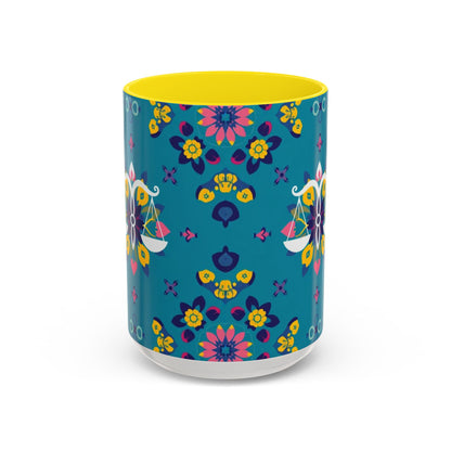 Accent Coffee Mug, Libra, Zodiac v2, Flower Pattern, (11, 15oz)