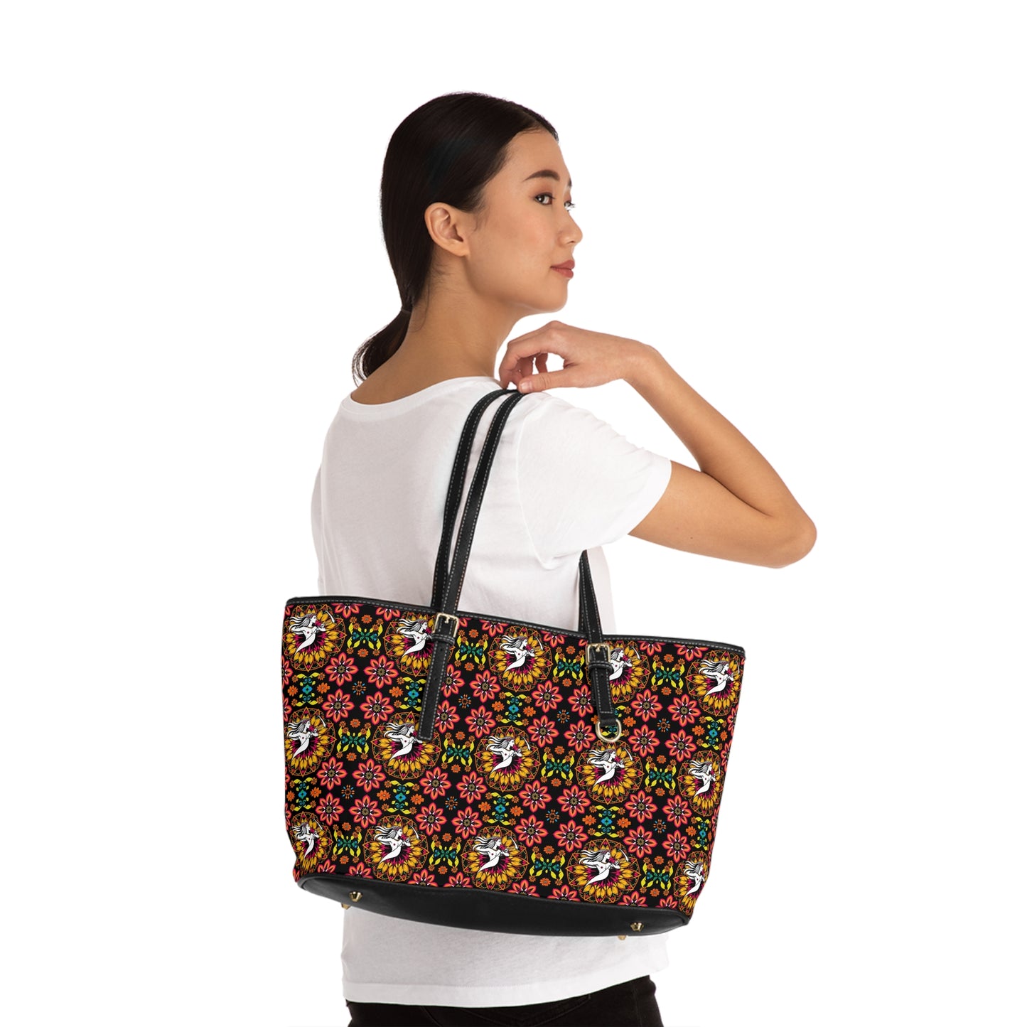 Leather Shoulder Bag, Sagittarius, Zodiac, Flower Pattern