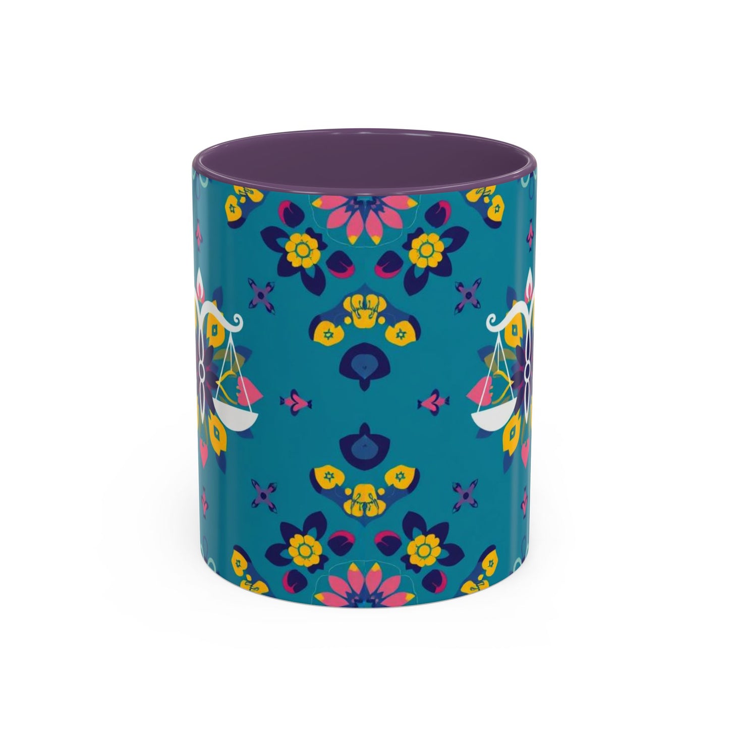 Accent Coffee Mug, Libra, Zodiac v2, Flower Pattern, (11, 15oz)