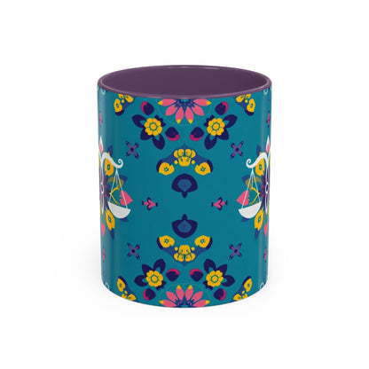 Accent Coffee Mug, Libra, Zodiac v2, Flower Pattern, (11, 15oz)