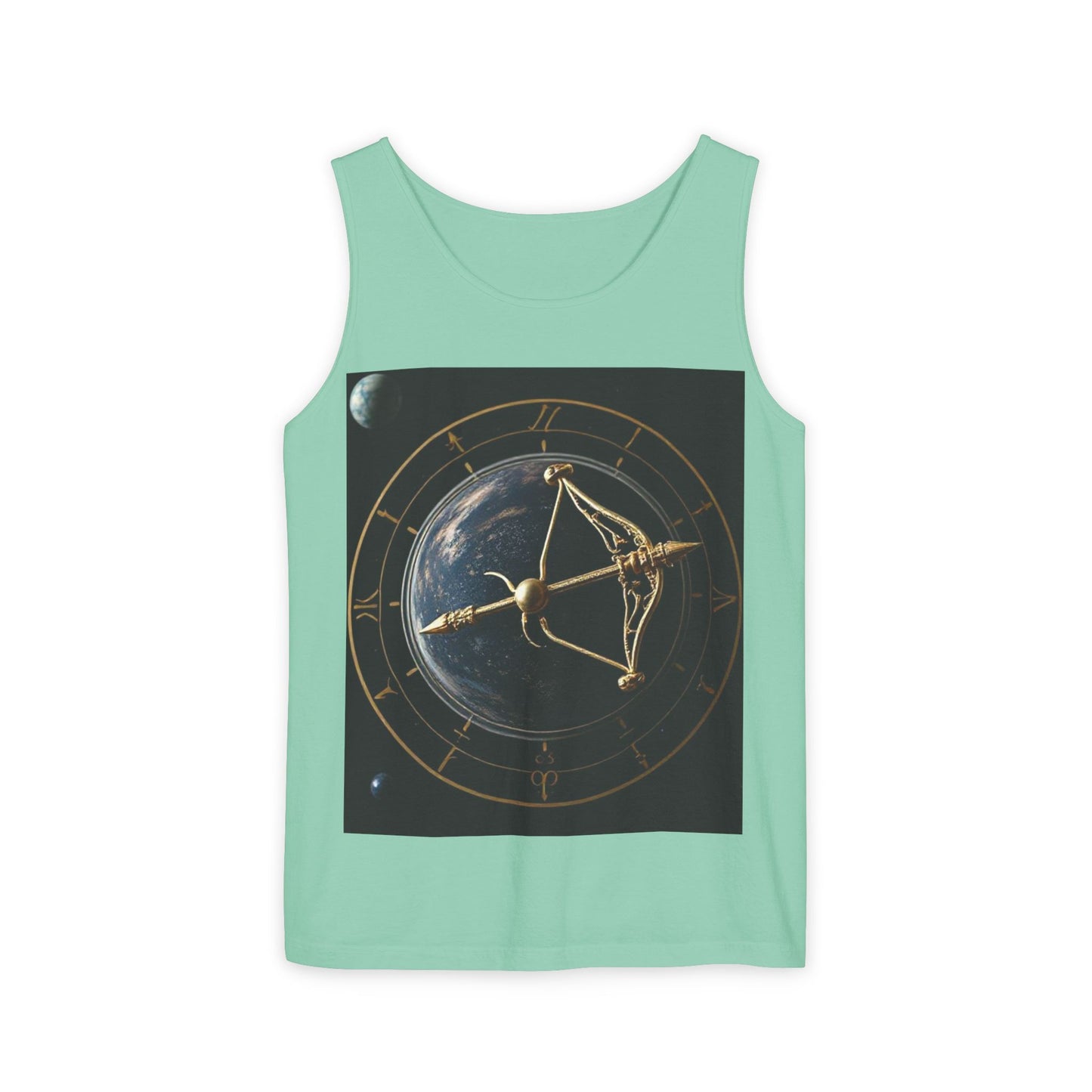 Unisex Garment-Dyed, Tank Top, Sagittarius Design, Planet Symbol, 100% US cotton