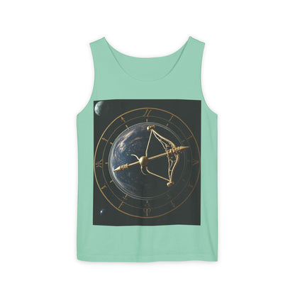 Unisex Garment-Dyed, Tank Top, Sagittarius Design, Planet Symbol, 100% US cotton