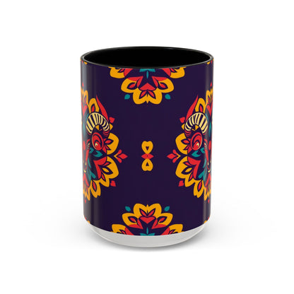 Accent Coffee Mug, Taurus, Zodiac v4. Flower Pattern, (11, 15oz)