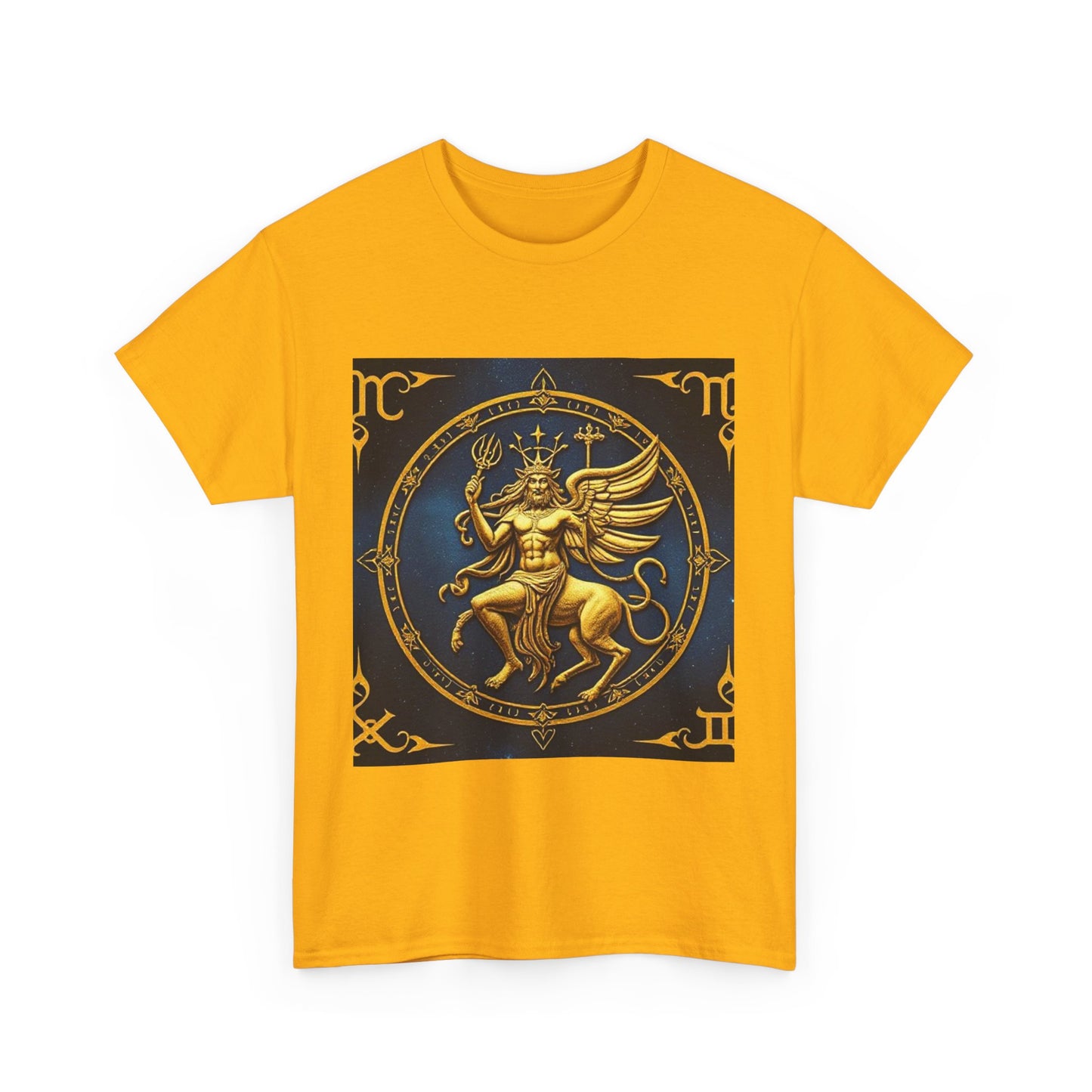 Unisex Heavy Cotton T-Shirt, Gold Angel, Symbol, Virgo Zodiac Design