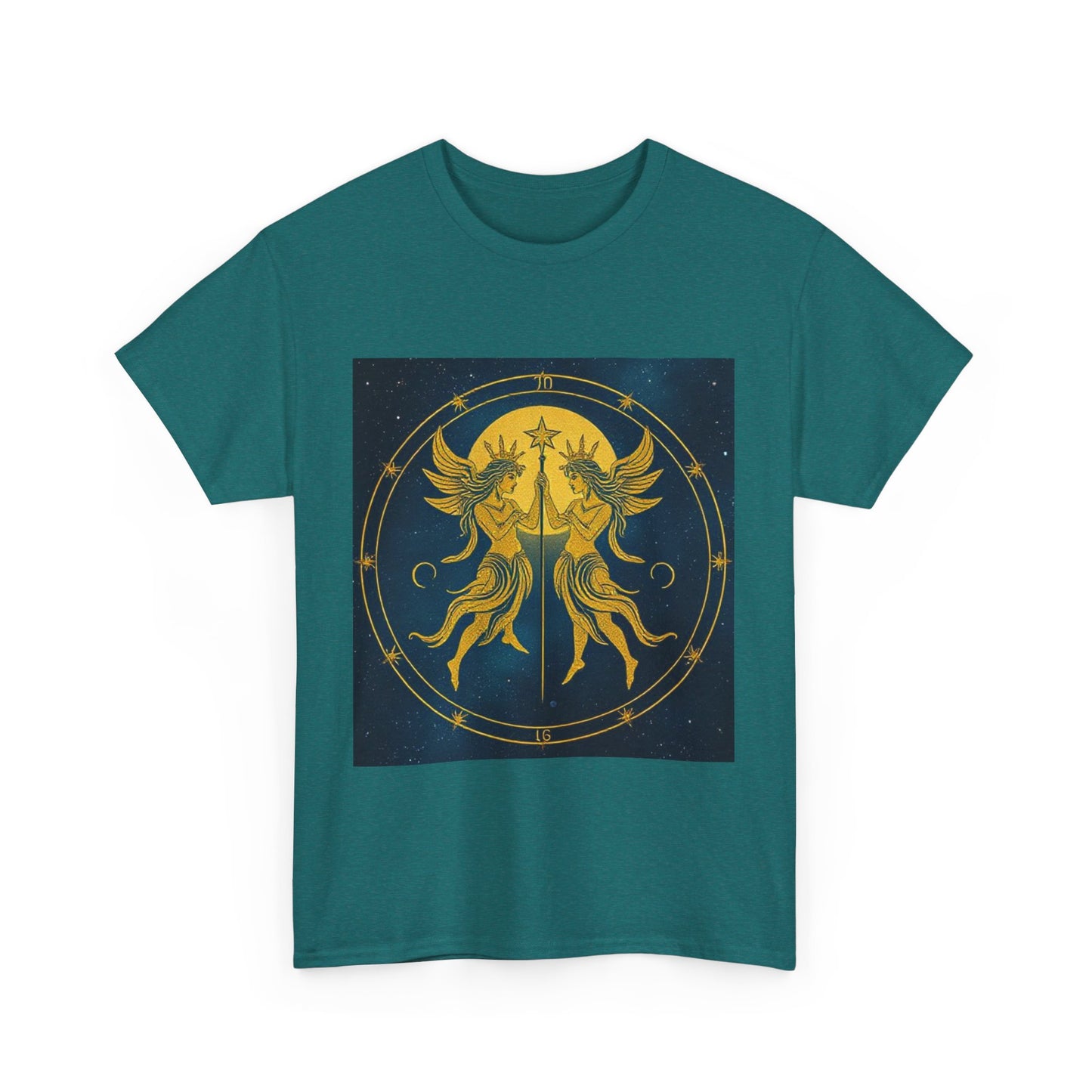 Unisex Heavy Cotton T-Shirt, Space Twins v3, Gemini Zodiac Design