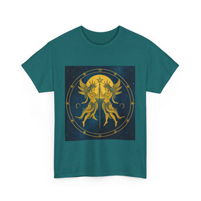 Unisex Heavy Cotton T-Shirt, Space Twins v3, Gemini Zodiac Design