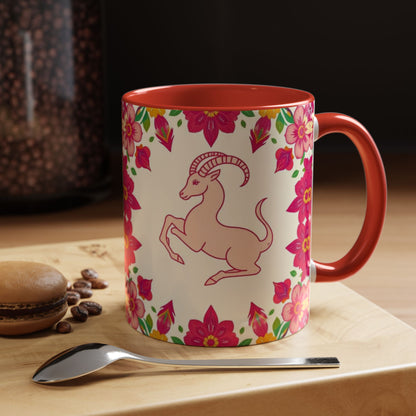 Accent Coffee Mug, Capricorn, Zodiac v2, Flower Pattern, (11, 15oz)