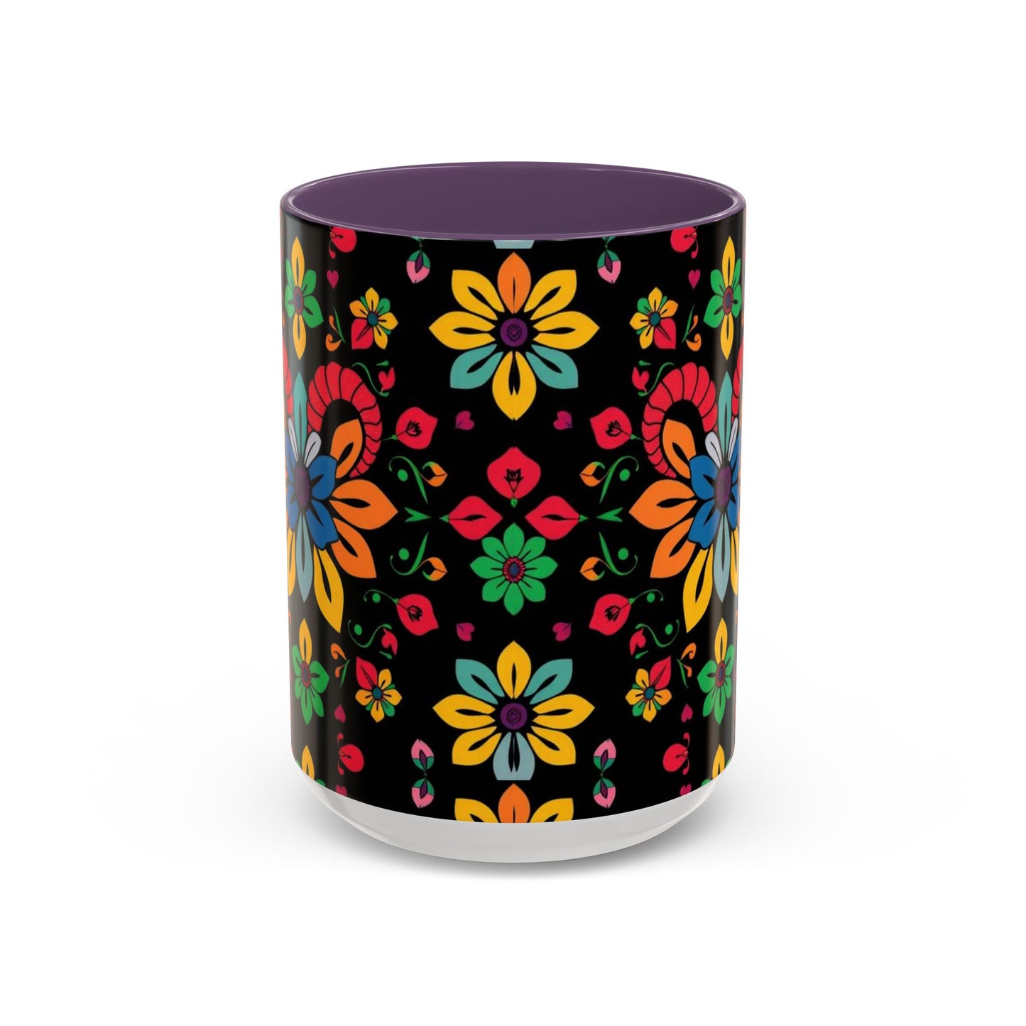 Accent Coffee Mug, Aries, Zodiac v3, Flower Pattern, (11, 15oz)