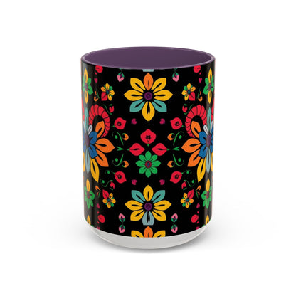 Accent Coffee Mug, Aries, Zodiac v3, Flower Pattern, (11, 15oz)