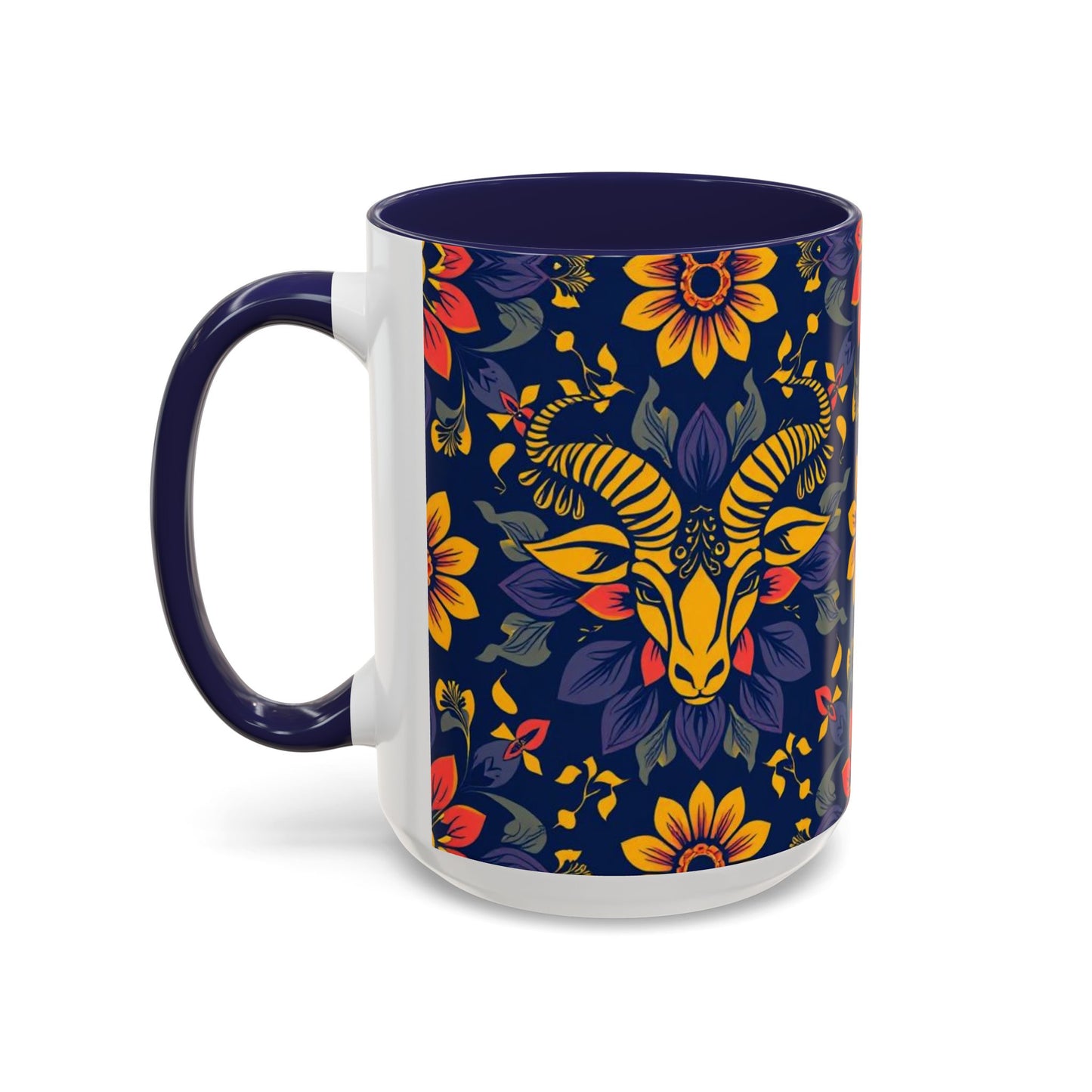 Accent Coffee Mug, Taurus, Zodiac v1. Flower Pattern, (11, 15oz)