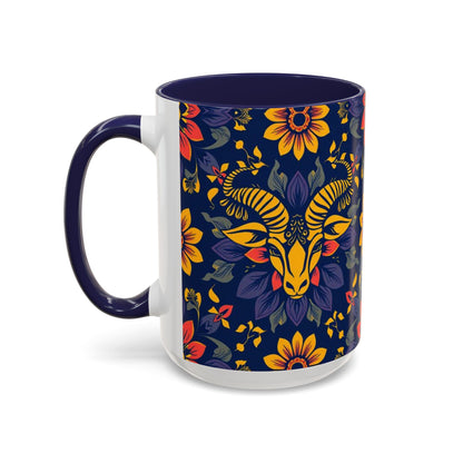 Accent Coffee Mug, Taurus, Zodiac v1. Flower Pattern, (11, 15oz)
