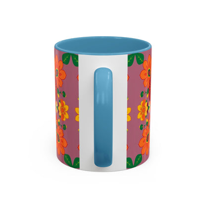 Accent Coffee Mug, Aries, Zodiac v1, Flower Pattern, (11, 15oz)