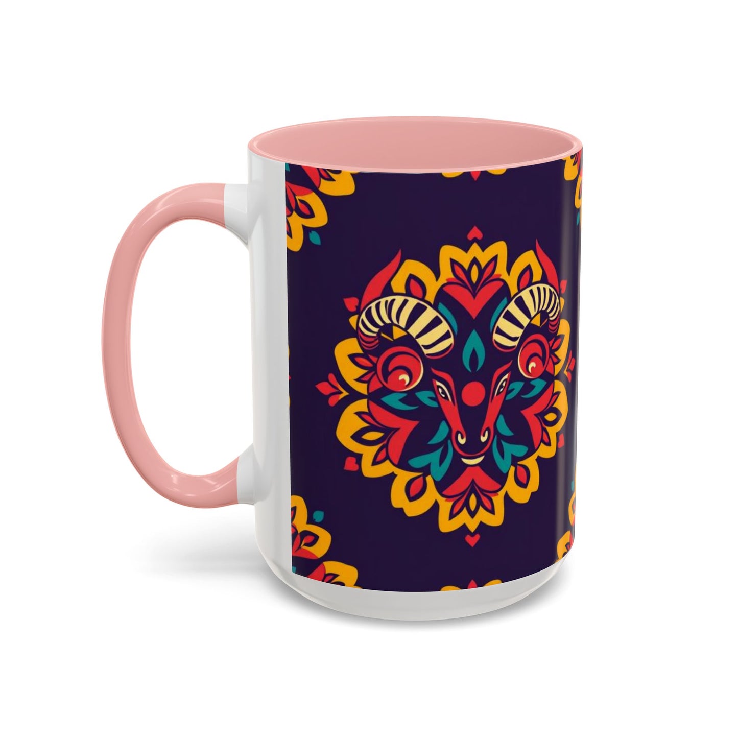 Accent Coffee Mug, Taurus, Zodiac v4. Flower Pattern, (11, 15oz)