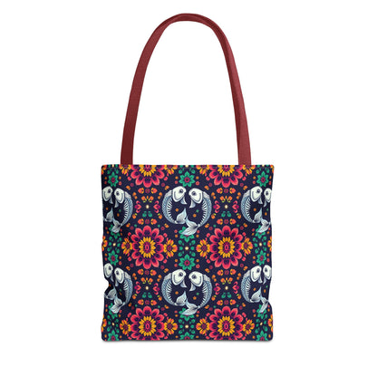 Tote Bag (AOP), Pisces, Zodiac v1, Flower Pattern