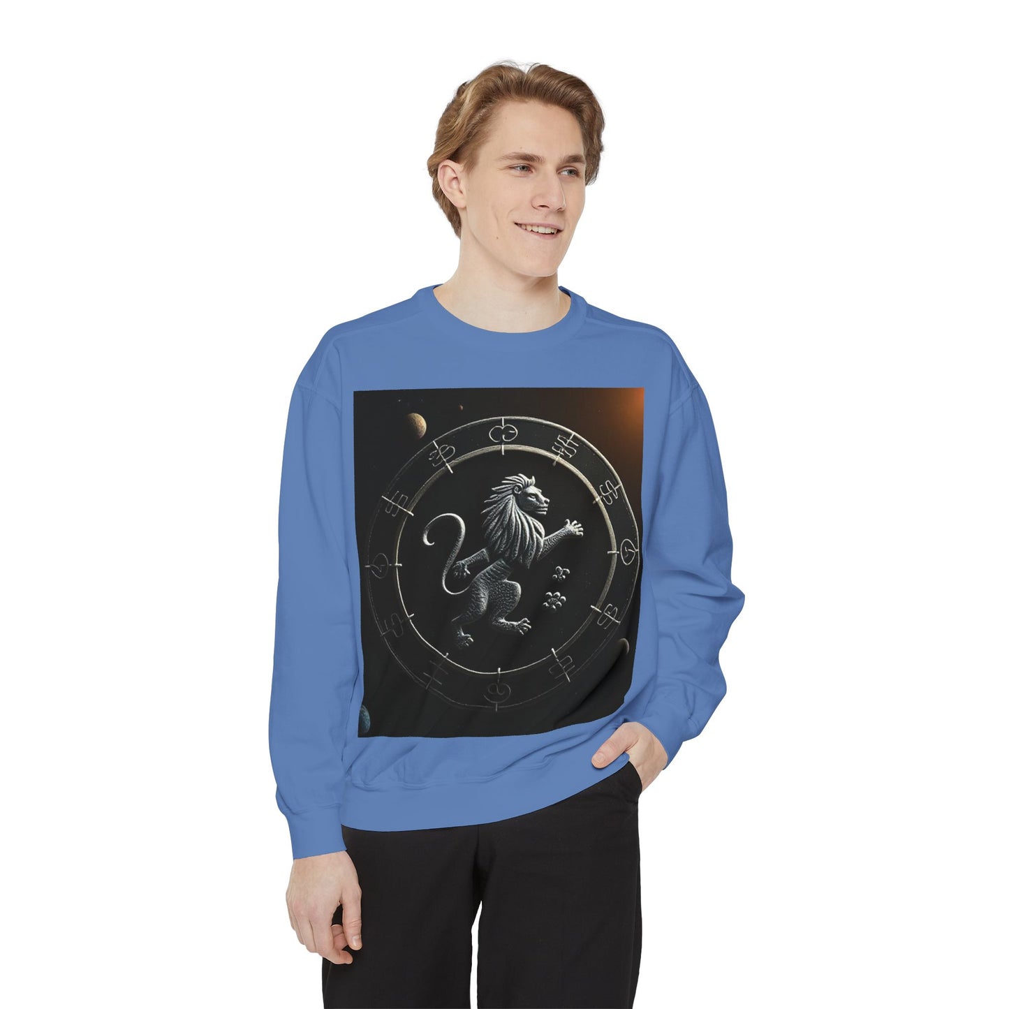 Garment-Dyed Sweatshirt, Unisex, Space Animal Design, Leo