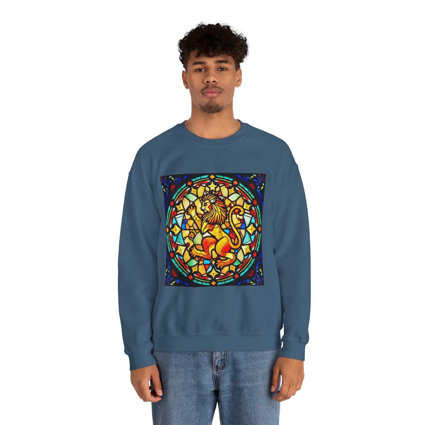 Unisex Heavy Blend™ Crewneck Sweatshirt, Glass 1, Leo Zodiac Design