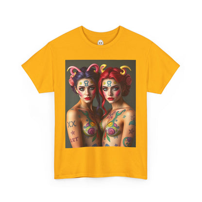 Unisex Heavy Cotton T-Shirt, Gemini, Zodiac v3, Sexy Art
