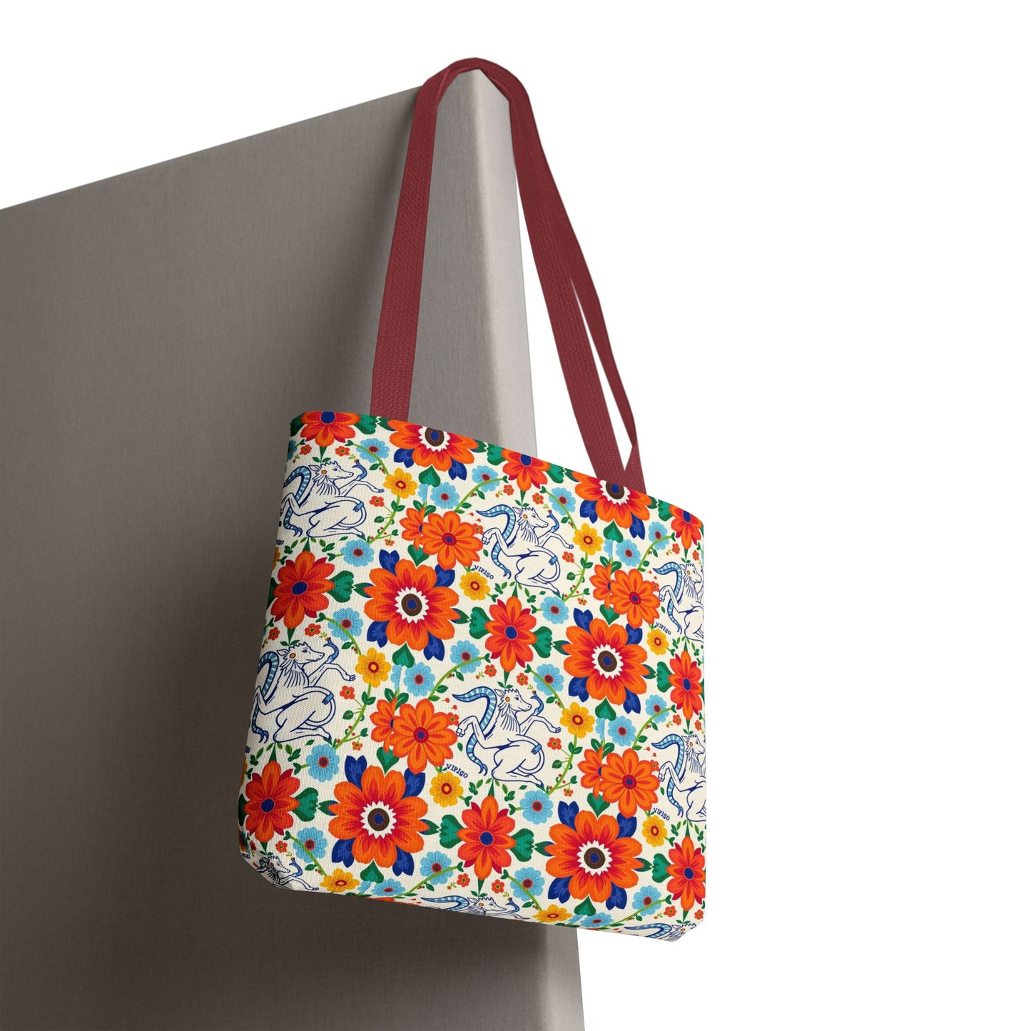 Tote Bag, (AOP), Virgo, Zodiac v1, Flower Pattern