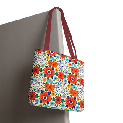 Tote Bag, (AOP), Virgo, Zodiac v1, Flower Pattern