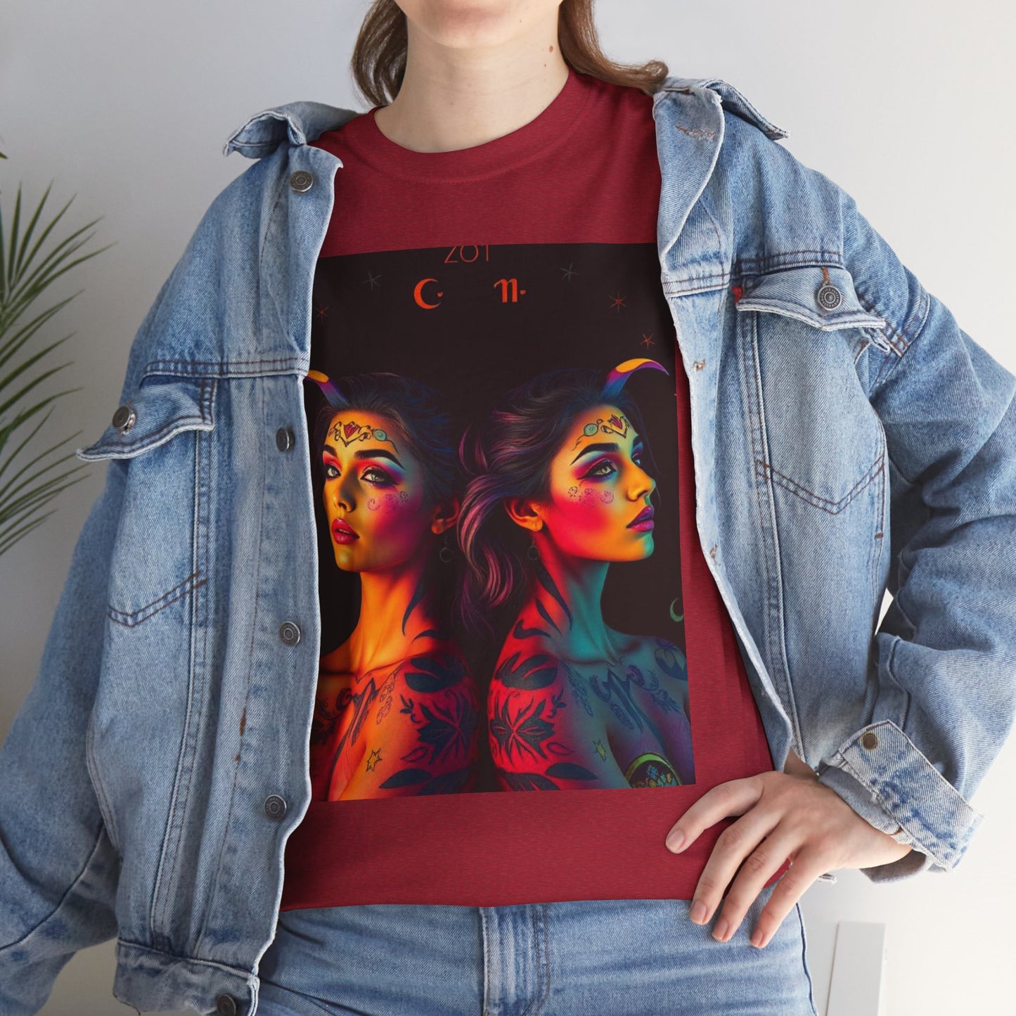 Unisex Heavy Cotton T-Shirt, Gemini, Zodiac, Sexy Art