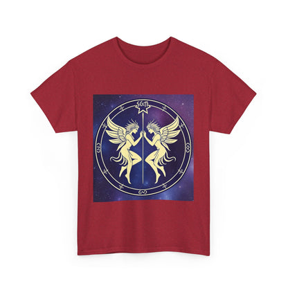 Unisex Heavy Cotton T-Shirt, Space Angel Twins v1, Gemini Zodiac Design