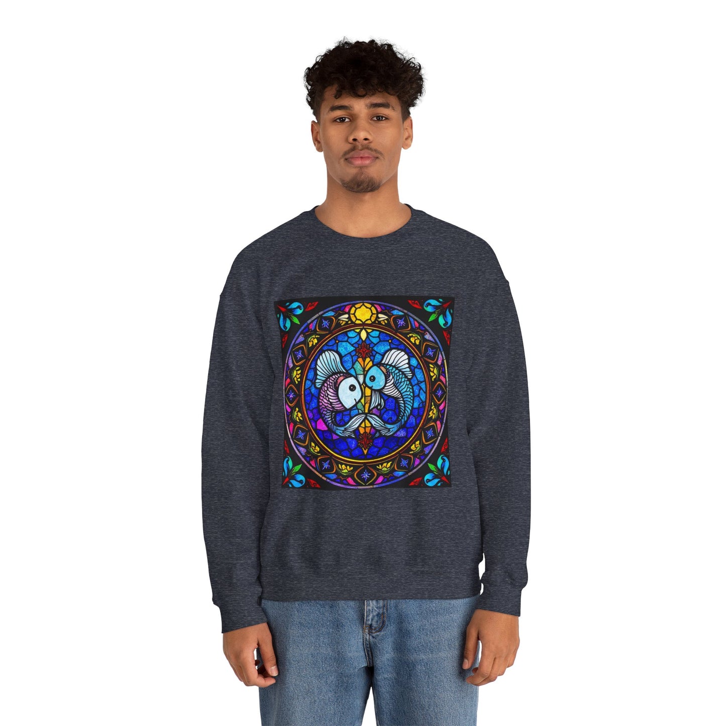 Unisex Heavy Blend™ Crewneck Sweatshirt, Glass, Pisces Zodiac Design