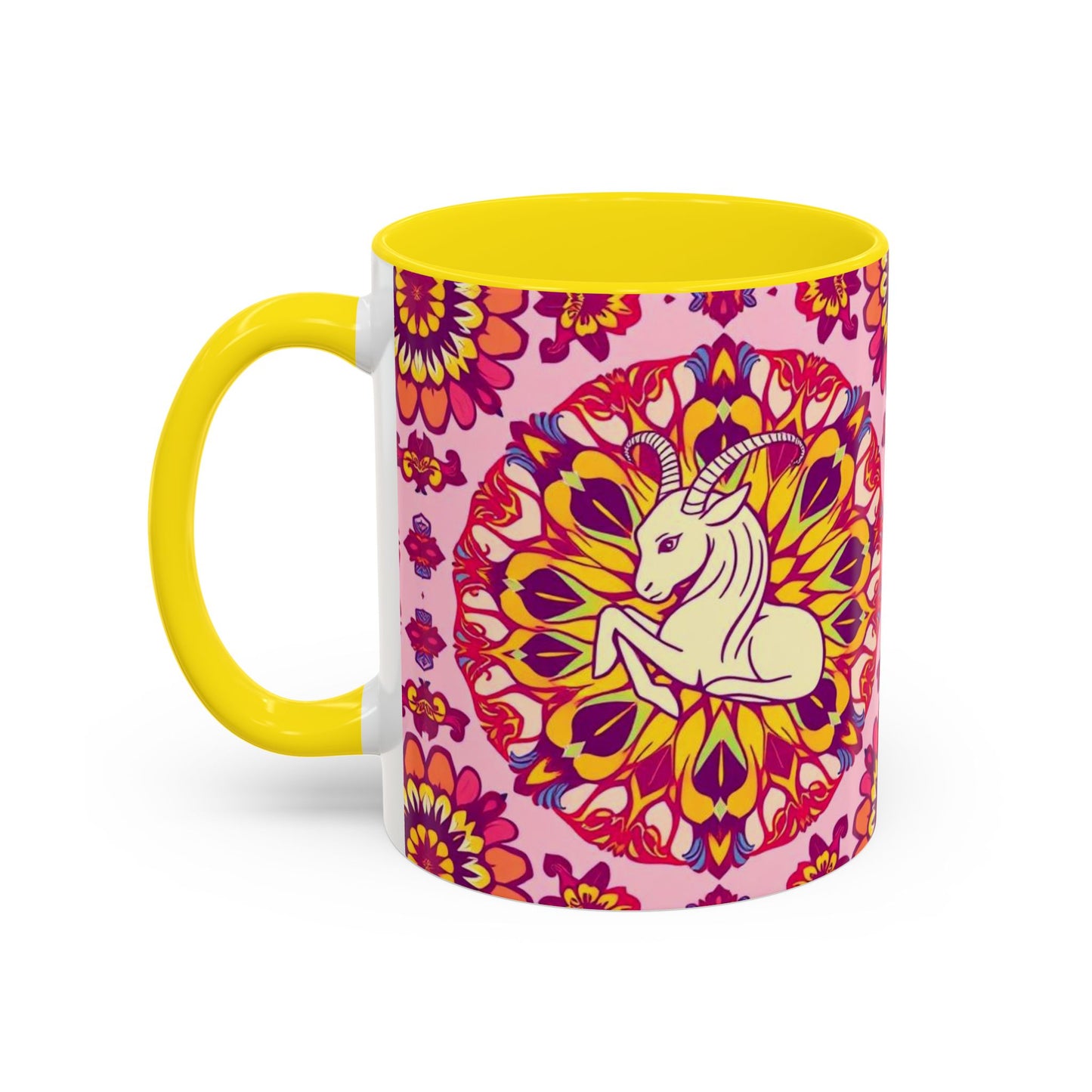 Accent Coffee Mug, Capricorn, Zodiac v3, Flower Pattern, (11, 15oz)