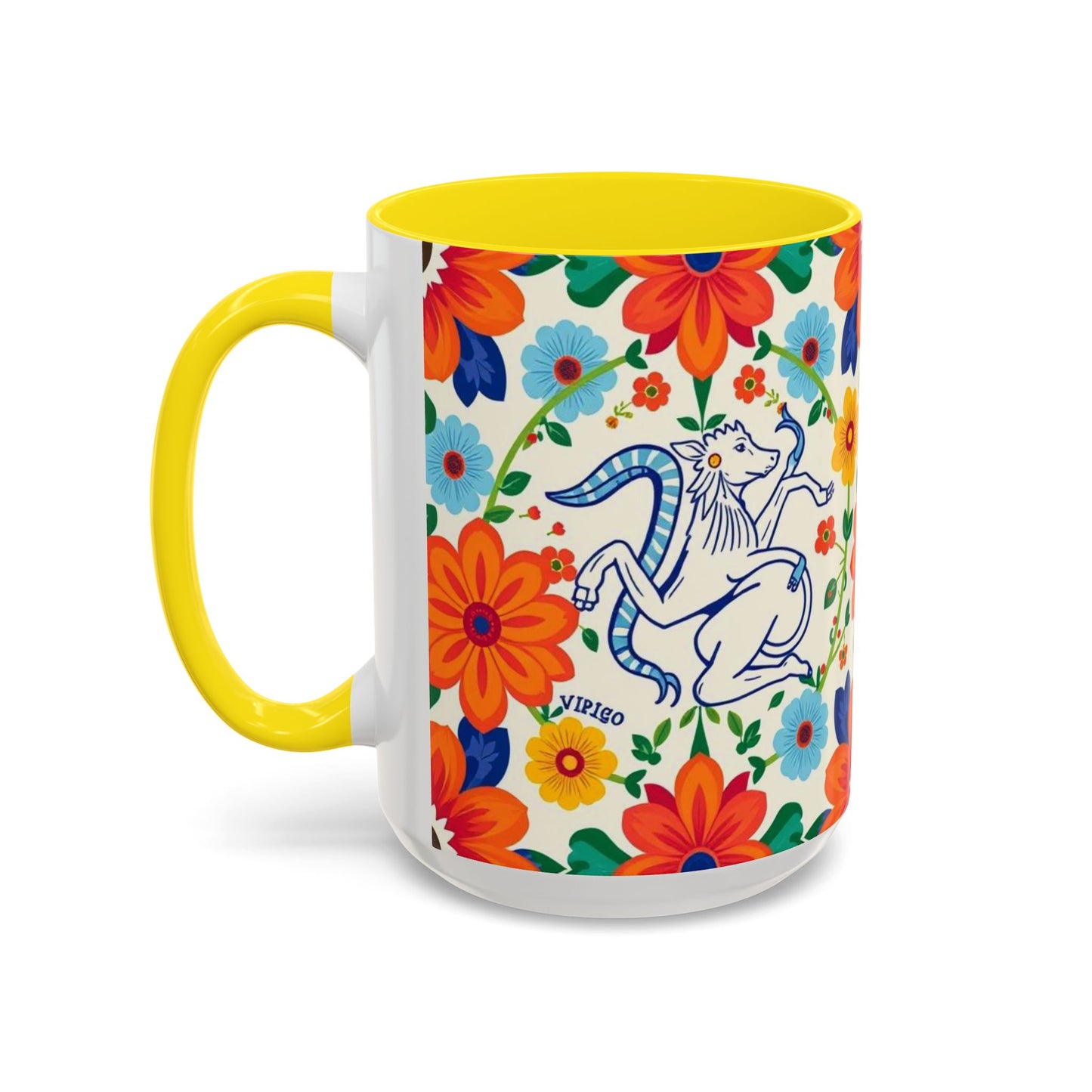 Accent Coffee Mug, Virgo, Zodiac v2. Flower Pattern, (11, 15oz)