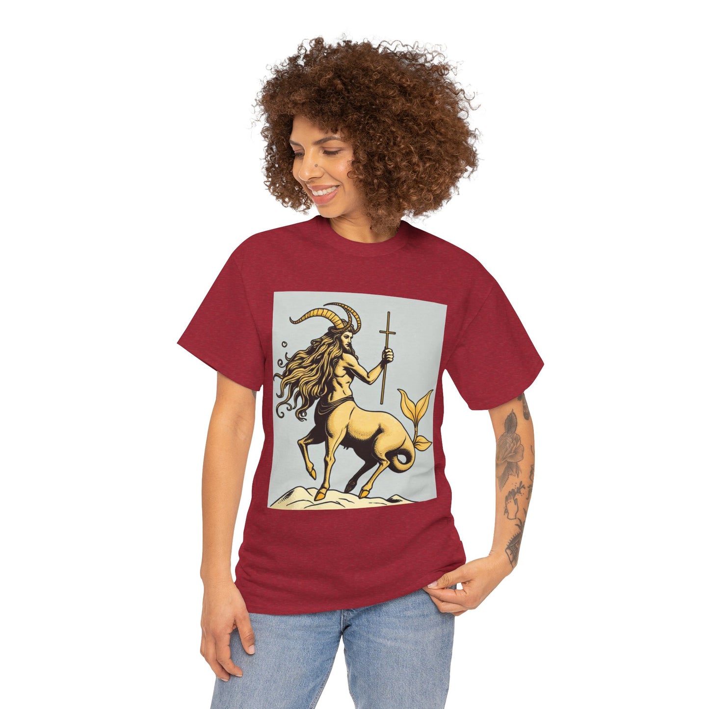 Unisex Heavy Cotton T-Shirt, Capricorn God v3, Zodiac Design