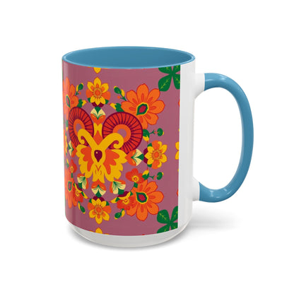 Accent Coffee Mug, Aries, Zodiac v1, Flower Pattern, (11, 15oz)