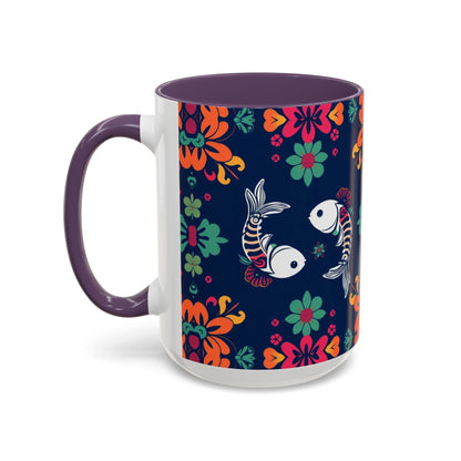 Accent Coffee Mug, Pisces, Zodiac. Flower Pattern, (11, 15oz)